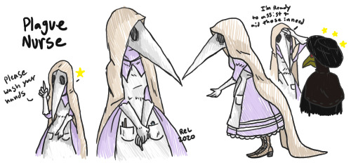 ouramyr:  We know of Plague Doctors but what  of Plague Nurses? She’s so cute!! Did some doodles inspired of herUpdate:geez ppl calm down, I, ME, make a plague nurse based off of this outfit.Goodness sake
