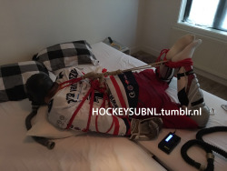 hockeysubnl:  oh what a hot night again;) Sweating in hockey gear and elektro in my ass and on my dick. love it! 