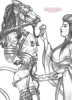 michaelmanning-art: This month on Patreon, I’m exploring the submissive side of Tengu Lord Gion.  Support my work on Patreon and see what happens when Sasaya turns the tables on her former patron/lover and teaches him to serve as her leather-bound pet.
