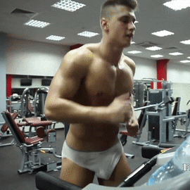 davidmuhn:  Sexy Guy running on a treadmill in his underwear showing bulge gif