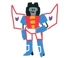 paraqeet: As an apology for not updating in so long, here is a tiny Starscream that I drew from memory on an ancient iPad using my finger…. Please cherish him