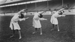 sappho-s:  Danish gymnasts warming up at the 1908 London Olympics.