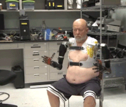 fleshcoatedtechnology:  Amputee makes history controlling two modular prosthetic limbs  A Colorado man made history at the Johns Hopkins University Applied Physics Laboratory this summer when he became the first bilateral shoulder-level amputee to wear