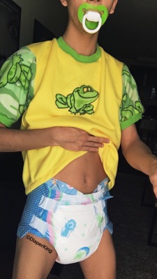 diaperking:  Soaked ABU Space   Tykables Overnight   plastic pants   cute froggy outfit = 1 happy diaper boy!