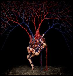 wanderingastray:  Garth Knight Artist incredible installation rope work/photograph ‘Blood/Consciousness 2’, 2013. (Model: Katja) in the December issue of Beautiful Bizarre Magazine - get your digital or print copy herehttp://www.beautifulbizarre.net/shop/