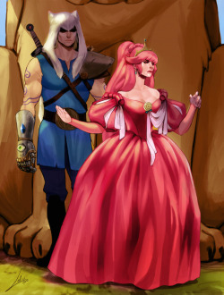 pandanoi:  monkeyelbow:  Queen Bubblegum by *Lelia Adult version of Finn the Human and Princess Bubblegum who is now the Queen. You can see Jake and another little character…  ♥♥♥ 