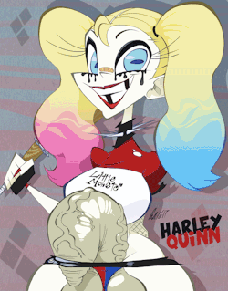 brendancorrism:I got bored at work and didn’t have any new drawings I had started recently scanned yet to work on, so I made this to pass the time. Harley’s getting hard and leaking all over herself. It’s pretty crude, but what the hell.