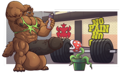chocofoxcolin: The Protein Shake Commissioned by Tremorwolf  to draw his character trying those mushroom protein shakes but he got  an Unexpected result. he wants to use the warp pipe back to the lockers  room but i dont think he can fix on that anymore