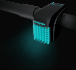 super1eklectic:  khymeira:Lumigrids » 2012 [Source]      “Lumigrids is an LED projector for bicycles, which aims to improve safety during night riding. It projects square grids onto the ground. By observing changes in the grids, the rider can easily