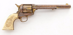 Peashooter85: Engraved And Gold Washed Colt Model 1873 Single Action Army With Carved