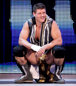 rwfan11:  Cody Rhodes - squatting with a huge gold bulge! ….I would love to go for the gold in this shot! ;-) 
