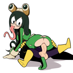 misconamour:Drew some Tsuyu Asui, for being the winner on my patreon poll! Enjoy the pic set with the Mineta    and Deku alts.[Patreon]