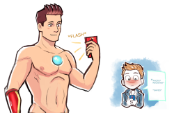 suppiedoodles:Inspired by the AVAC Steve and Tony taking selfies together &gt;//&lt; you can see it here!  I can easily imagine Tony sending *cough* naked selfies to one very lucky boyfriend/Steve.