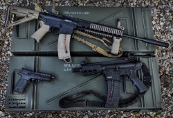everydaycivilian:M&amp;P Monday with S&amp;W M&amp;P15-22P, M&amp;P15-22 FDE MOE with Advanced Armament Corporation Prodigy Suppressor, and M&amp;P22 Compact with threaded barrel