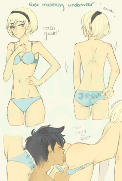 king-god:more underwear modeling ft. rose….and john. edit: fixed john’s name on her underwear. thanks for noticing i spelled it wrong!! /embarrassed  