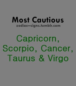 zodiac–signs:  top 5 most cautious zodiac signs in no particular order.this was a request. you can make suggestions here. view all posts here.  This explains a lot.. capricorn
