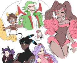 doodles of all my caught shinies as gijinkas (minus tsareena bc she was gifted to me)