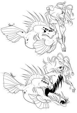 shewinki:  Wolf Angler mermaid named Thauma She shoves you into her mouth with her arms （´▽｀★）  BRILLIANT