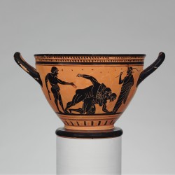 via-appia: Terracotta skyphos (deep drinking cup), Pankration or a wrestling match Attributed to the Theseus Painter, Greek, Attic, ca. 500 B.C. 