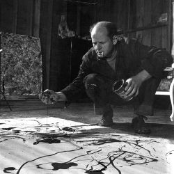 libelluleworld:  life:  The great artist Jackson Pollock was born today, January 28, 1912. He is pictured here painting in his studio in Long Island in 1949. (Martha Holmes—The LIFE Picture Collection/Getty Images) #tbt #LIFElegends  Great artist 