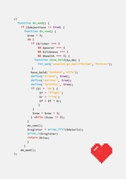 cakephpdeveloper:  A programmer’s wedding code to his Girlfriend!! Loll… Source: chxrlyglez