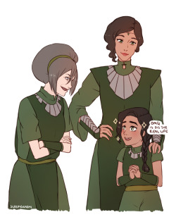 sleepysenshi:  inspired by kuvirsass&rsquo;s headcanon about how toph probably taught kuvira some metalbending; kuv was probably a very precocious child and i bet toph liked that also i love the idea of kuvira &amp; the twins being metalbending buddies