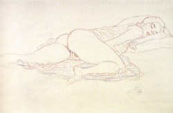 Liegender Frauenakt nach rechts, by Gustav Klimt (1912-1913.)