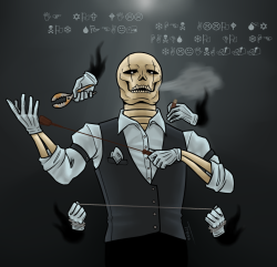 tresym:  YOOO, It’s done! I kinda procrastinated on it but here he is, Gaster, in all of his threatening, towering glory. I made two versions because I like how clean he looks in the first, but the bloody one, mmm…Based on @nsfwbutts Mafia AU for