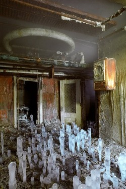 Ice stalagmites in the basement of Greystone Park State Hospital.