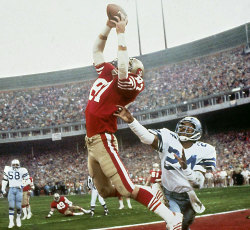 siphotos:  On Jan. 10, 1982, one of the most famous plays in NFL history, Dwight Clark’s leaping, fingertip touchdown grab of a Joe Montana pass—forever known as “The Catch&quot;—gave the 49ers a 28-27 lead over the Cowboys with just 51 seconds
