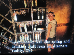 netherstray:  wassrerplane:  powerburial: me when someone tries to feed me british food ok but are those fucking wine bottles loss.jpg  we keep saying the silent hill games were ahead of their time 