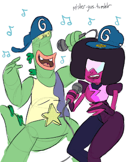 mister-gus:I’m trying to hit as many of these gemsona-week drawing prompts as I can!★Cool Dad! - An afternoon of bonding with Garnet.Mr. Gusite and Garnet would bond over music- namely the fact that they both like to rap. It starts off as a battle