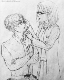  Sketch Dump: The Optometrist (Modern AU) Despite having 20/20 vision his entire life, Levi somehow develops a case of myopia at the age of 25, and his work supervisor Erwin recommends that he get prescribed a pair of glasses (Mainly because he cannot