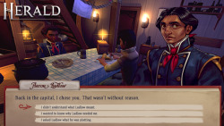 medievalpoc:  Herald: An Interactive Period Drama About ColonialismHerald is a two-part interactive period drama for PC, Mac and Linux  that plays as a mix between a visual novel and a 3D point and click  adventure game. You are Devan Rensburg, a man