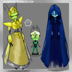 alwexos:  doodles of Tallest Yellow and Blue Diamond and smol Irken invader Peridot!! (insp.)   the tall ones X3