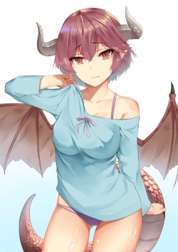 mengo shingeki no bahamut grea (shingeki no bahamut) bra horns monster girl pantsu pointy ears tagme tail wings | #515979 | yande.re