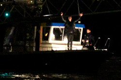 direct-news:  Liam shooting a new video onboard a police boat on the River Thames in London (21/12/13) 