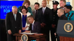 gaywrites:  It’s official! President Obama has signed an executive order granting workplace equality to LGBT federal workers. This is a historic day — but we’re not done yet. Next up, let’s enact workplace protections for every LGBT employee,