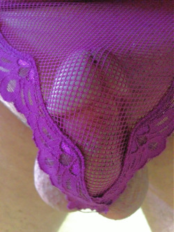 pervysage00:  Do you like my purple panties? If you do, you’ll like the surprise I have for you inside. I found a pair of panties that fit!! 