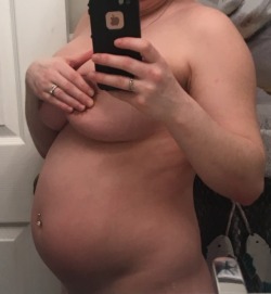 stretchitup:5 ½ months (22wks) pregnant &amp; was SO horny I not only fucked my pisshole bigger then I ever have, I got the head of the Titan in for the first time ever! Then fucked my ass with a plug, but that still wasn’t enough so I fucked my cunt