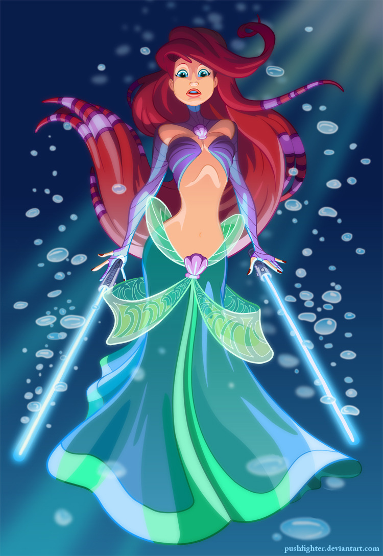 albotas:  If Disney Princesses Were Jedi Knights Ariel dual-wields a pair of blue