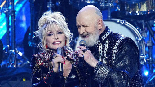 blondebrainpower:  Dolly Parton and Rob Halford of Judas Priest 2022 Rock and Roll Hall of Fame 