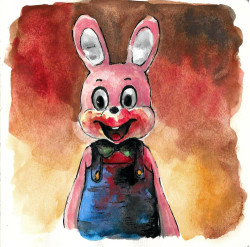 accordingtolore:  I’ve had Silent Hill on the brain lately so I broke out the ole watercolors and made Robbie the Rabbit. 