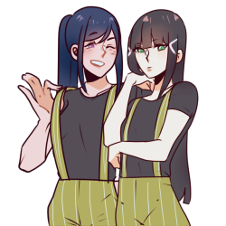 gayidolanimetrash:  Happy Kanadia day have some matching clown pants lesbians, matching jean lesbians, and an angry Dia pulling a power move because Kanan’s too dense to take any hints.