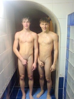 swimrboi:  just-a-twink:  2 hot buds straight from the shower… :))     Great couple and well matched.