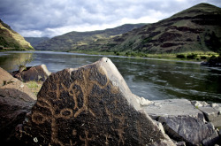 tiffanydreams7:  oregonianphoto: There are hundreds of Native American rock art carvings along the shores of The Snake River at Buffalo Eddy, on the Washington side of Snake River. A short trail leads along the river to the rocks. Ancestors to today’s
