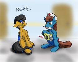 askspades:But… I can help with that headcold! And sore hoof! And who knows what else? I’ve got my lucky nurse’s cap on and everything!   xD Oh Spades &lt;3