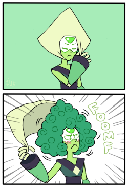 emlan:Being familiar with Steven Universe only through sceencaps (don’t worry I’ll watch it soon enough) I got surprised when I saw Peridot fanart and realized her green diamond top was actually hair and not a headscarf.So like this you know?