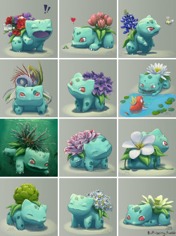 butt-berry:  The whole gang from 2016 butt-berry.tumblr.com/tagged/blooming-bulbasaur  so cute! &lt;3 &lt;3 &lt;3