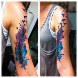 So beautiful! Very tempted to get it :D #tattoos #beautiful #art #lovely #loveit #awesome #feather #color #tattoo #bodyart